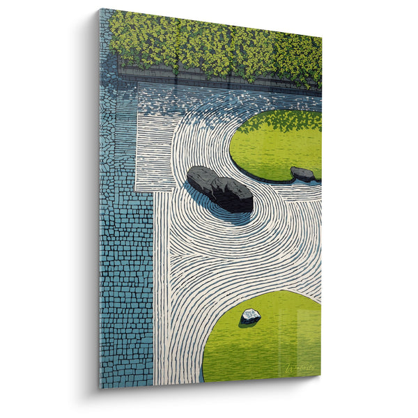 Cuadro Río Sinuoso con Curvas Abstractas Azul y Verde Chartreuse - Flujo Natural - Edición Arena