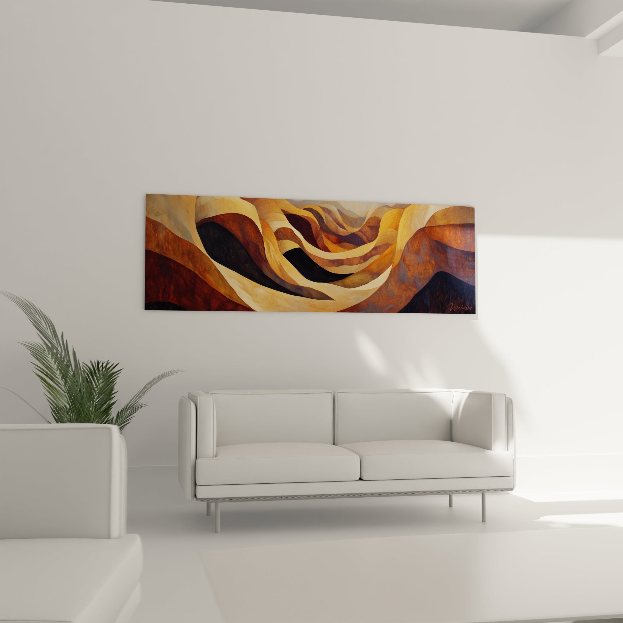 Tableau expressionniste abstrait de Walensky aux couleurs chaudes, parfait pour un salon moderne