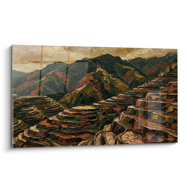 Quadro Terrazzamenti Agricoli nei Toni Ocra e Verde - Valle Dorata - Edizione Risaie