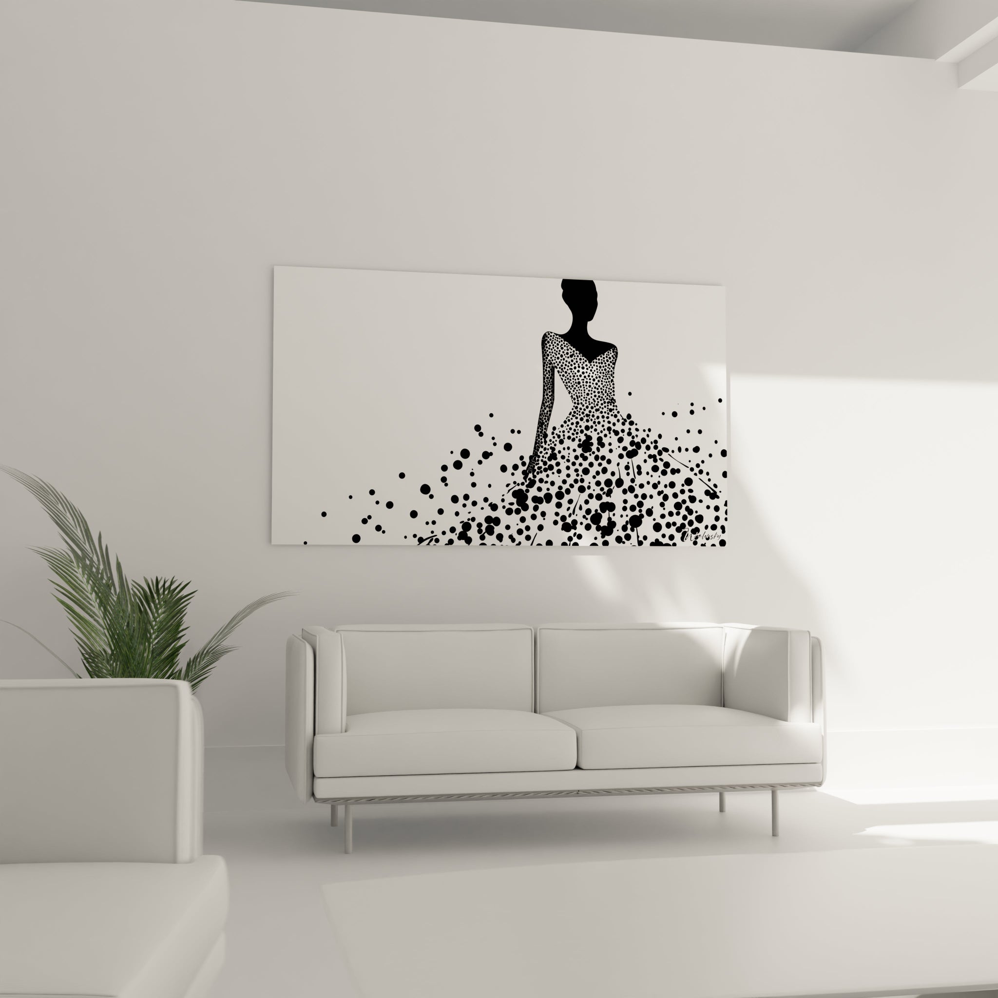 Tableau tacheté noir et blanc avec silhouette d'une femme, décor moderne par Walensky