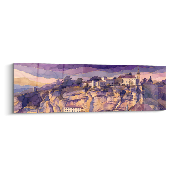 Tableau Falaise dorée et sanctuaire violet - Veille sur la falaise - Edition Rocamadour Occitanie France