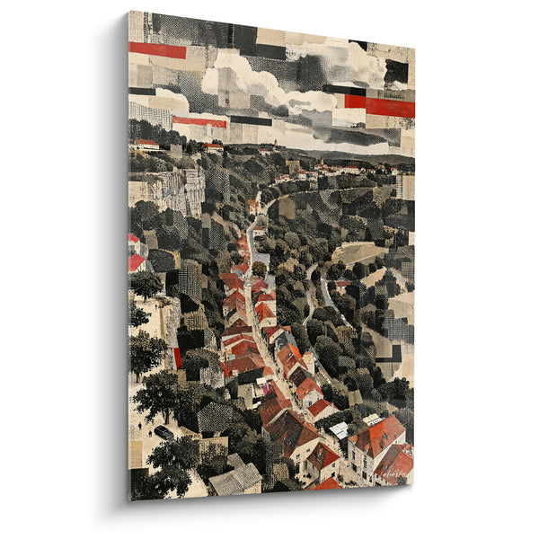 Painting Cliffside Village with Red Roofs - Valley View - Rocamadour Edition, Occitanie, France