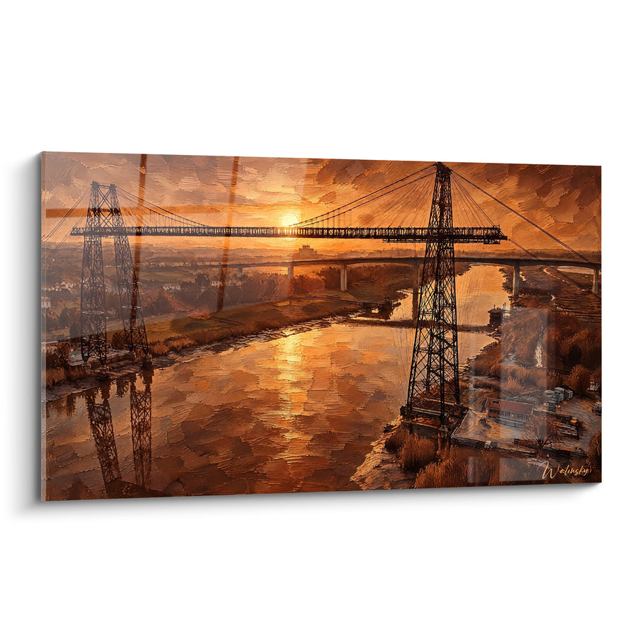 Golden Transporter Bridge over Ochre River - Evening Light - Rochefort Nouvelle-Aquitaine France Edition
