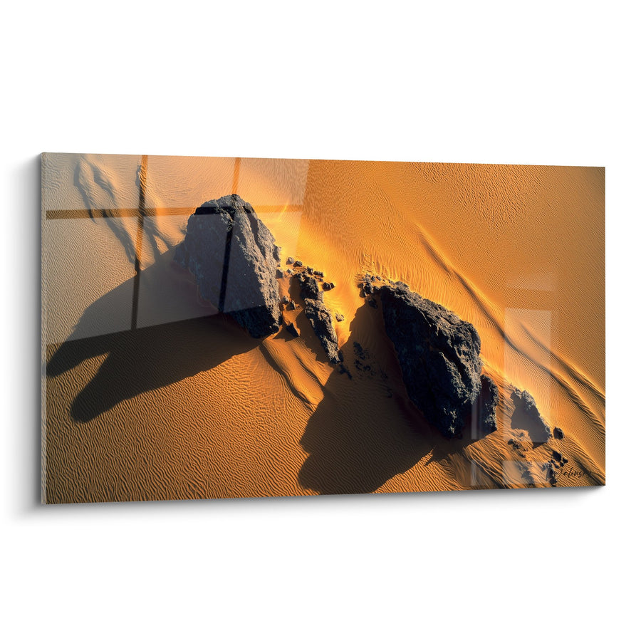 Tableau Rochers Sculptés dans les Dunes Dorées au Coucher du Soleil - Majesté du Désert - Edition Sable