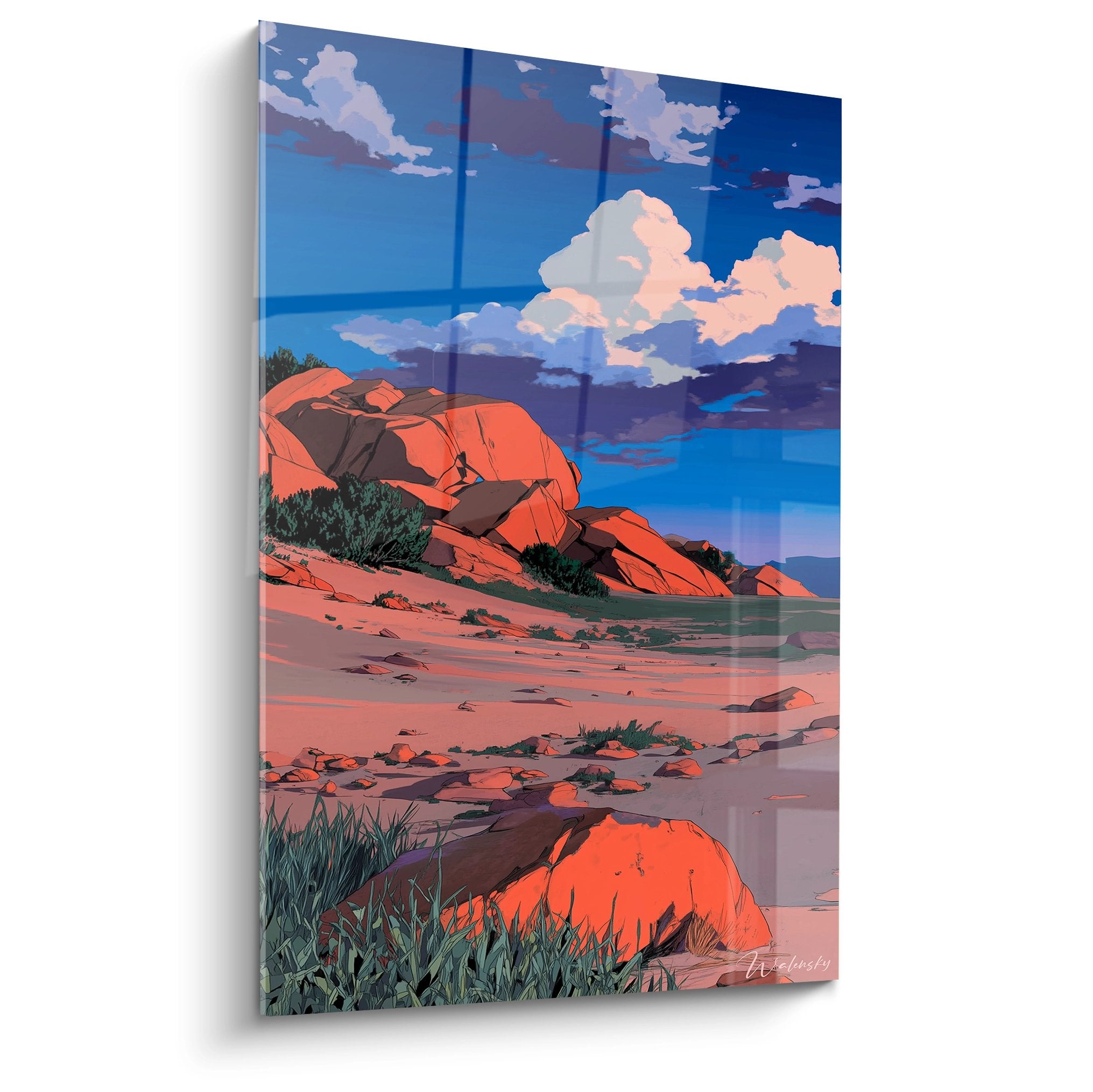 Tableau mural roches rouges désert coucher soleil art moderne paysage aride décoration