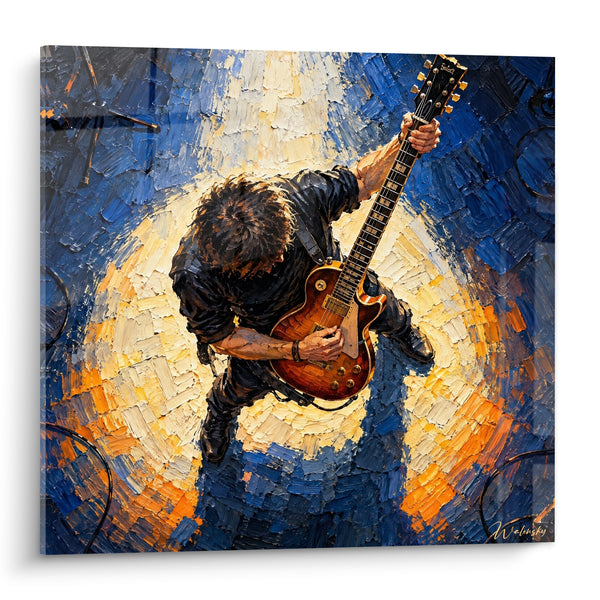 Tableau Guitariste bleu et doré sous projecteur - Transe électrique - Edition Rock