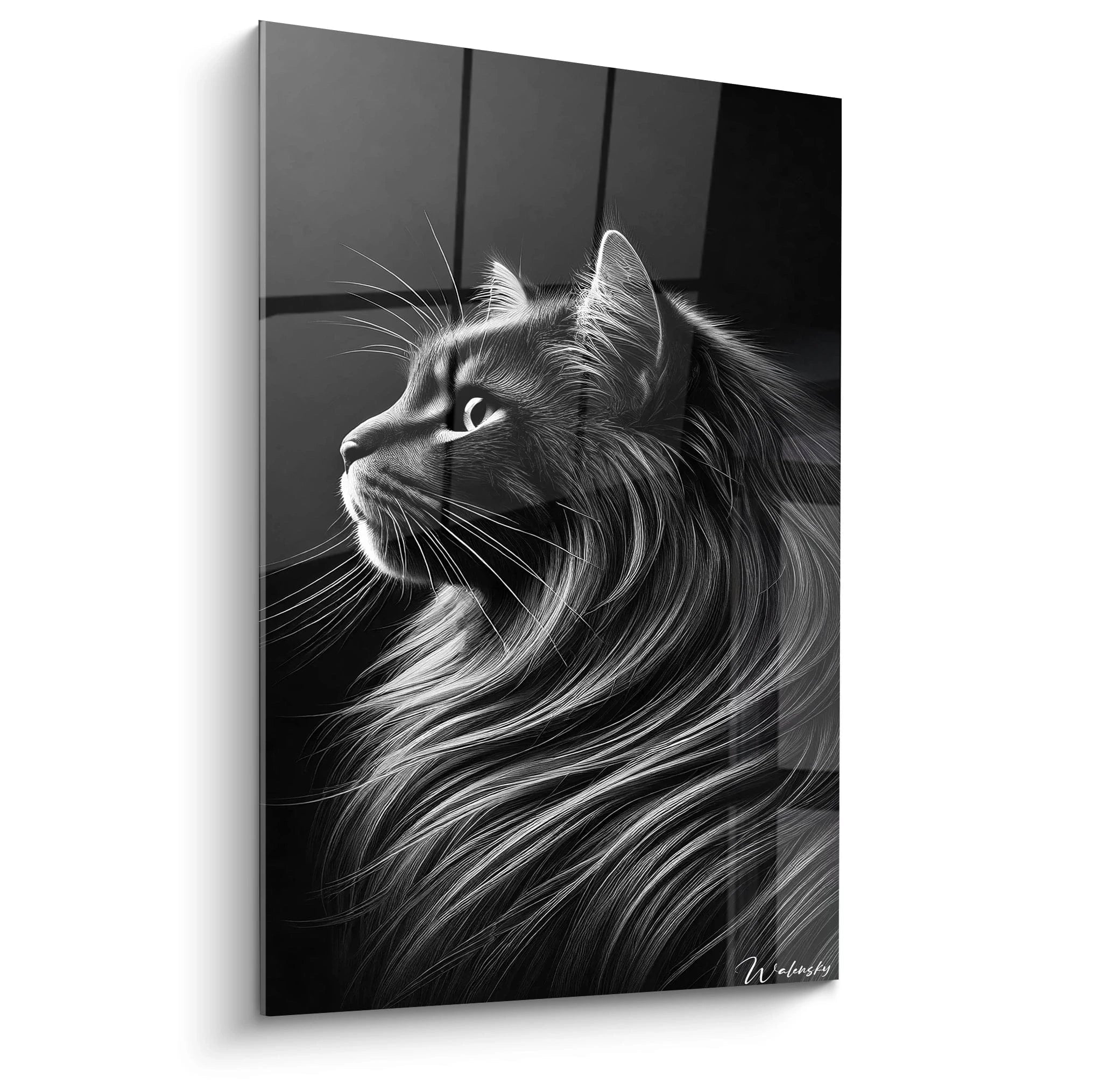 Découvrez le tableau chat vu de biais, mettant en avant le détail impressionnant de la fourrure du félin. Ce portrait animalier offre une dimension artistique unique, idéale pour un intérieur sophistiqué.

