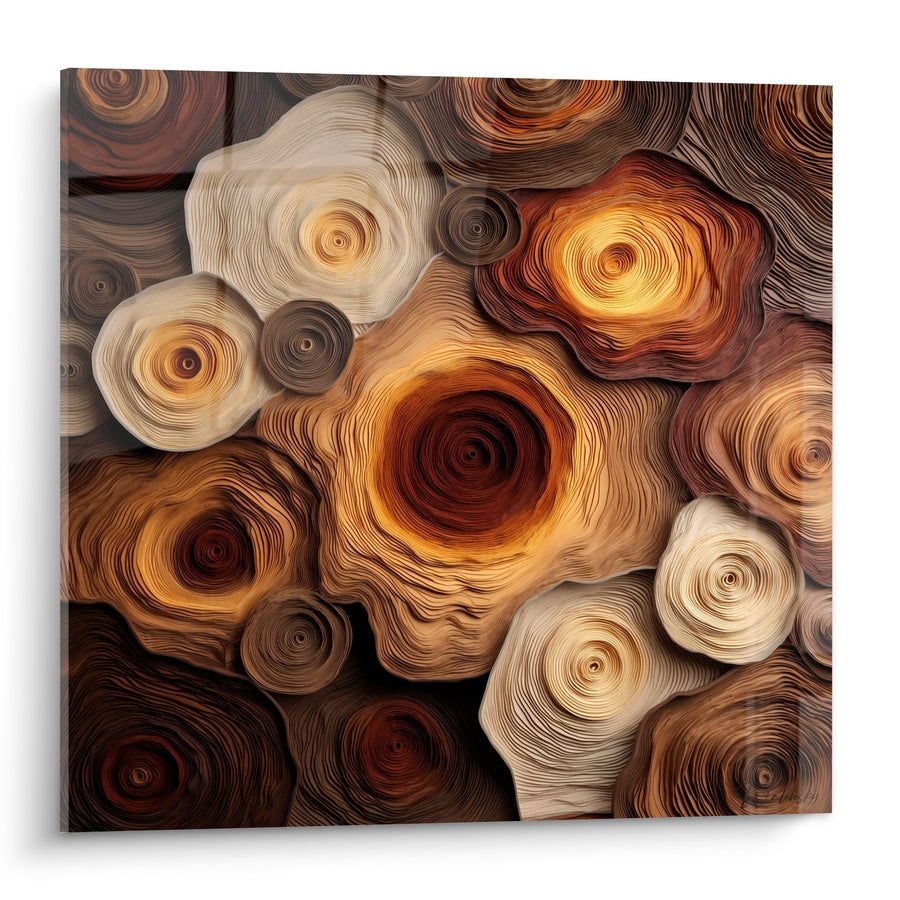 Tableau Rondelles de Bois Naturel aux Tons Ocre et Vanille - Harmonie Organique - Edition Feng shui Nord-Est Terre