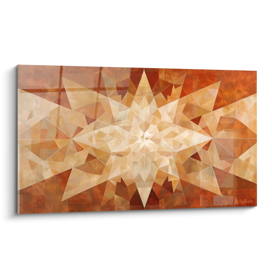 Tableau Rosace Géométrique aux Tons Dorés et Orange - Éclat Solaire - Edition Art Islamique