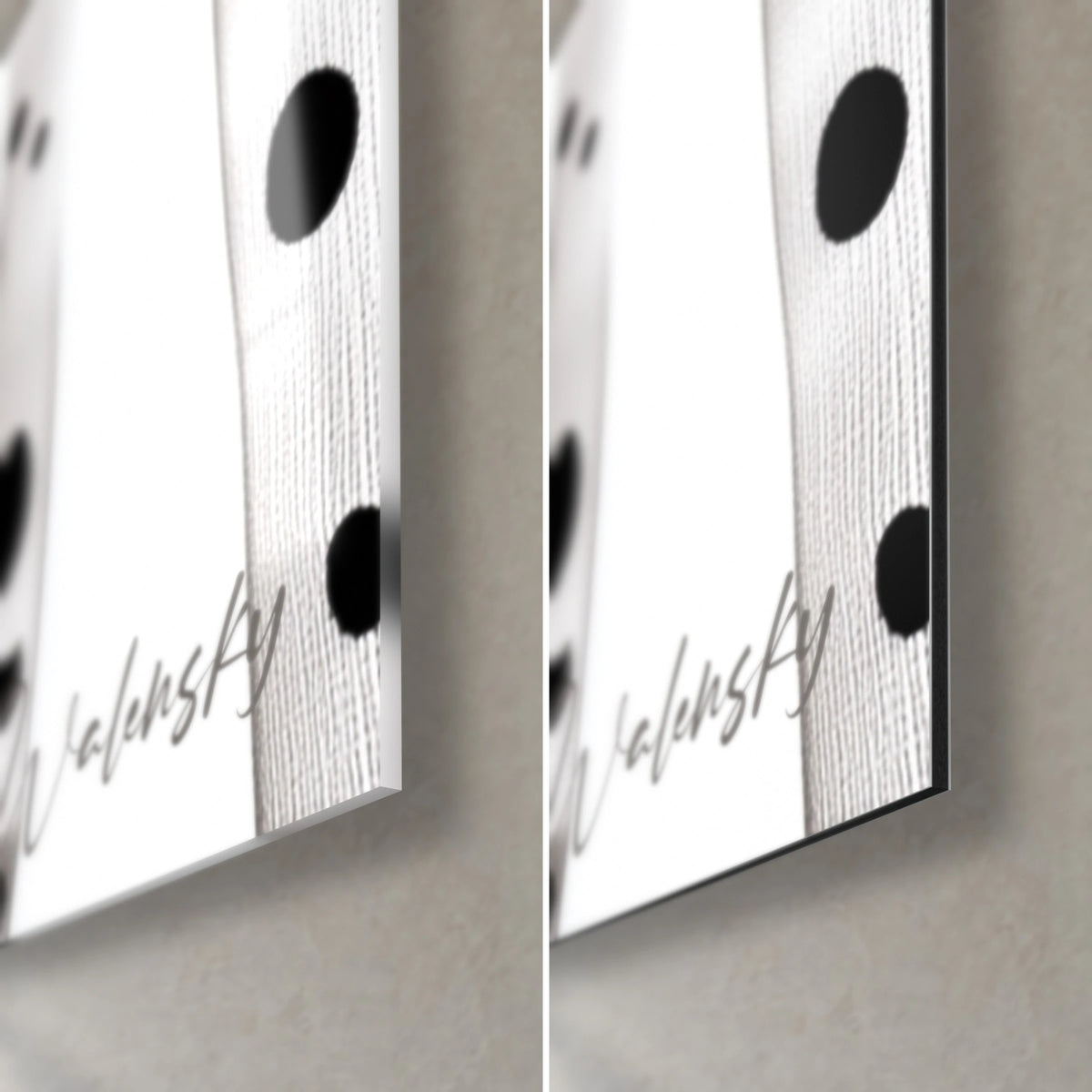 Cuadro de tallos finos blancos salpicados de negro, esquina inferior derecha, cristal acrílico brillante y aluminio Dibond mate, canto de 3 mm