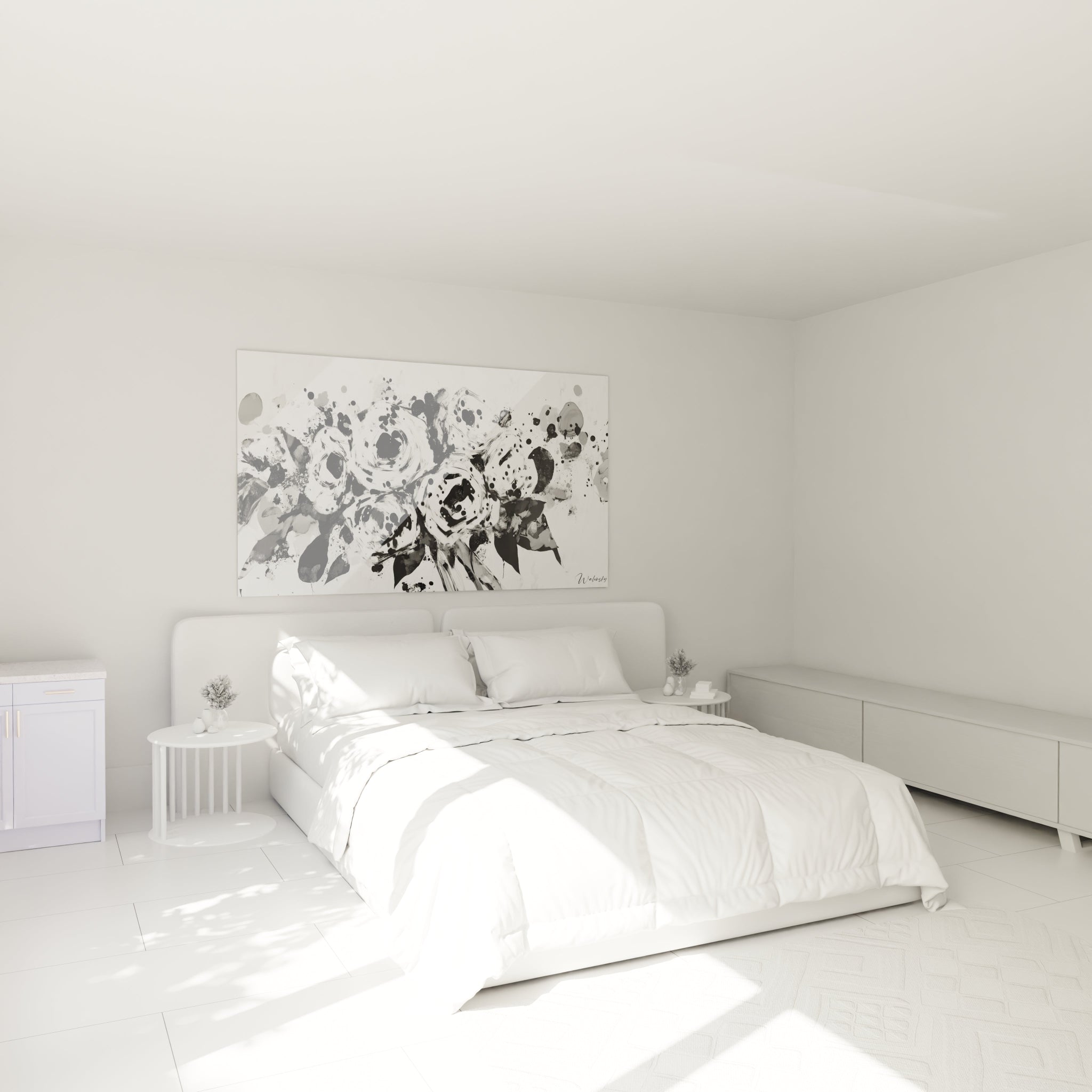 Tableau tacheté noir et blanc Walensky pour décoration moderne dans une chambre lumineuse