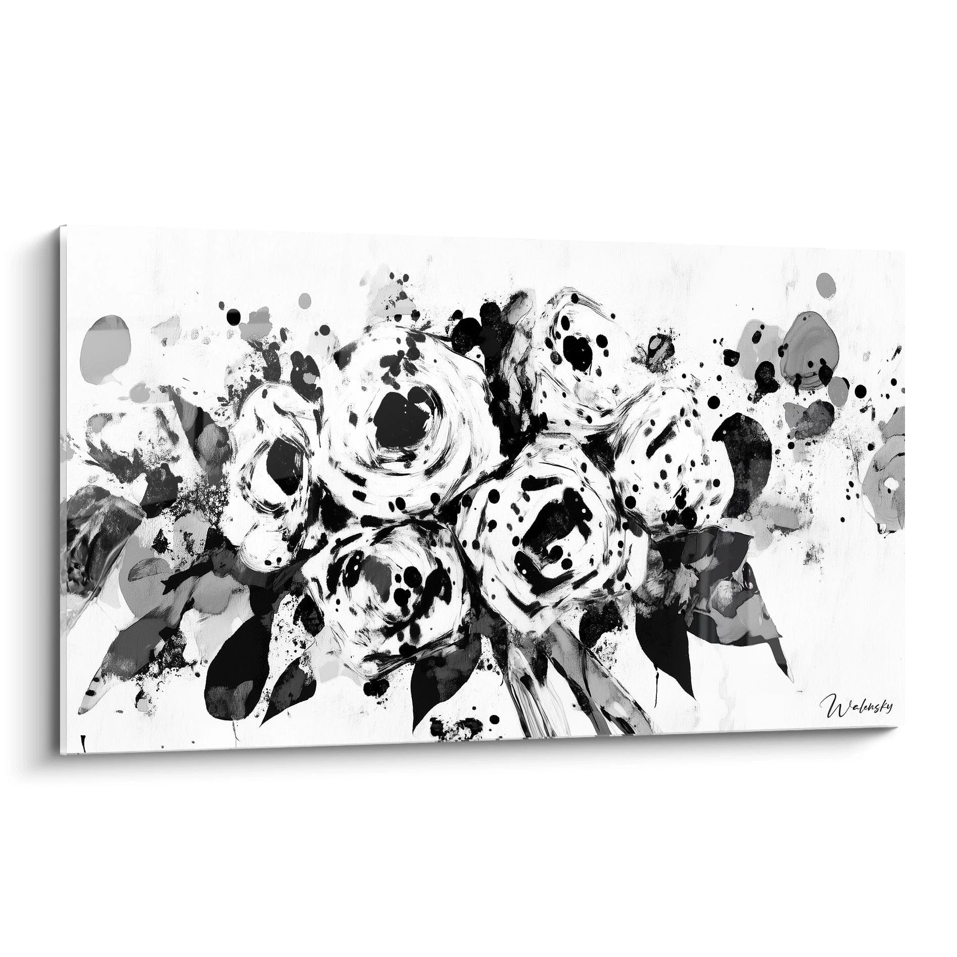 Tableau tacheté noir et blanc représentant un bouquet de fleurs pour décoration intérieure