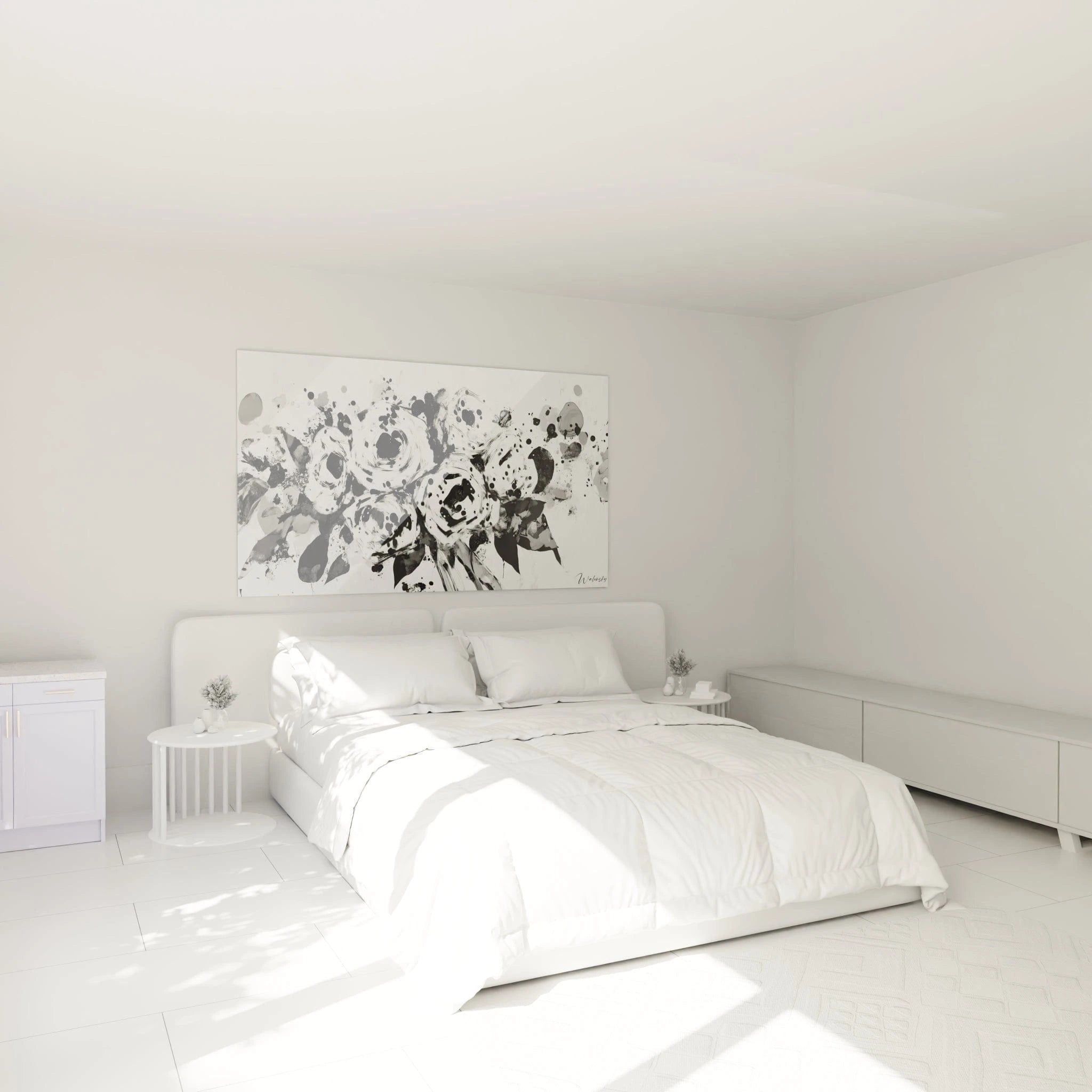 Tableau tacheté noir et blanc Walensky pour décoration moderne dans une chambre lumineuse
