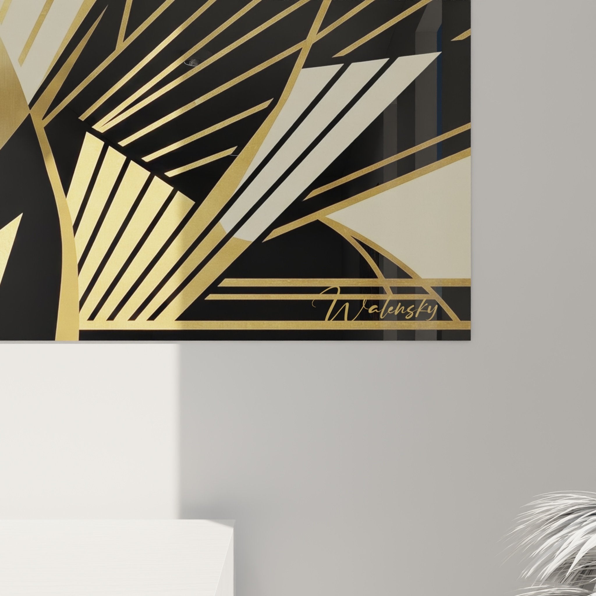 Vue d'ensemble du tableau Rottweiler art déco dans un intérieur contemporain élégant