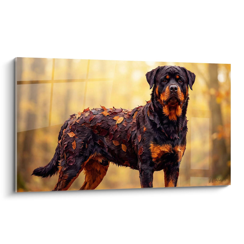 Tableau Rottweiler aux Feuilles d'Automne - Majesté Automnale - Edition Rottweiler