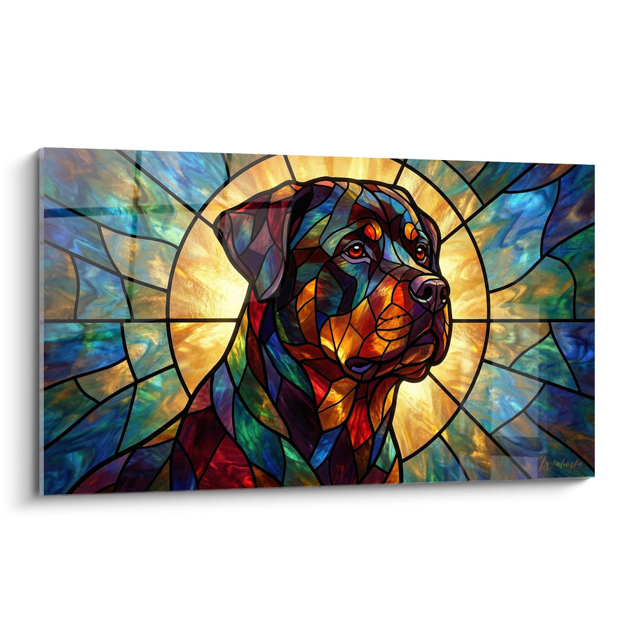 Tableau Chien Puissant Style Vitrail Multicolore - Mosaïque Lumineuse - Edition Rottweiler