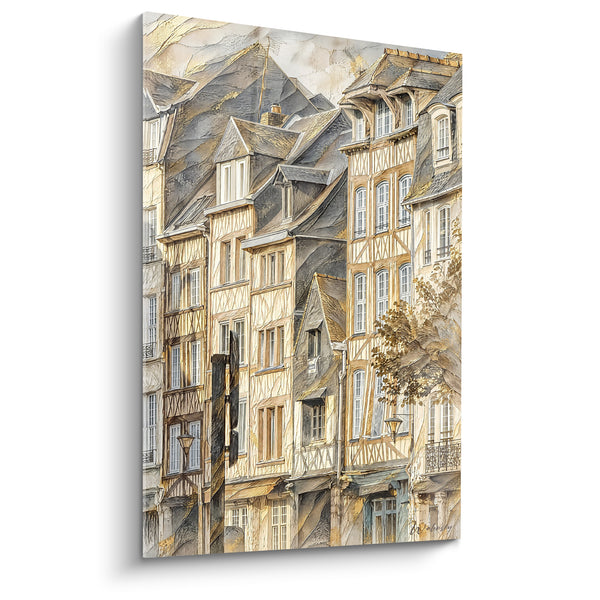 Tableau Maisons à pans de bois ocre et gris - Flânerie médiévale - Edition Rouen  Normandie  France