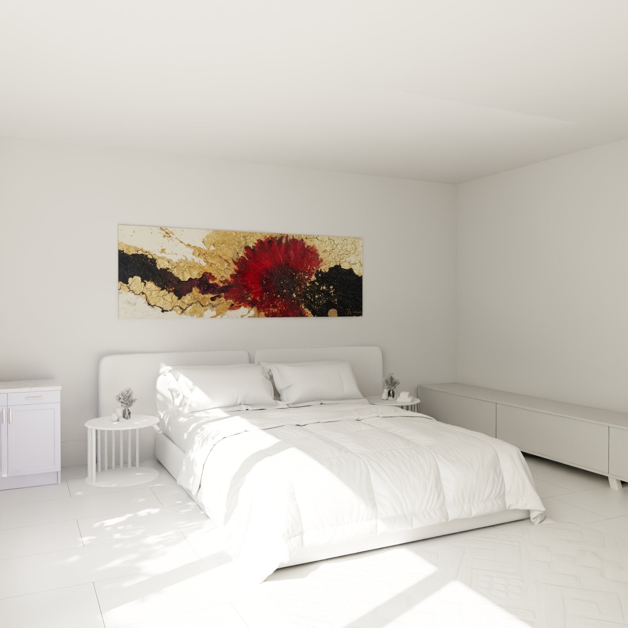 Tableau rouge bordeaux chambre ambiance feng shui sud feu decoration murale