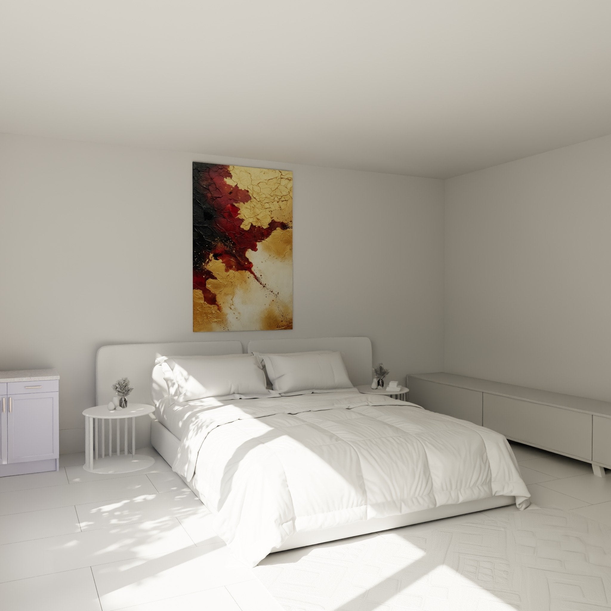 abstraktes rotes und goldenes Gemälde Schlafzimmer Wanddekoration Feng Shui warme zeitgenössische Atmosphäre