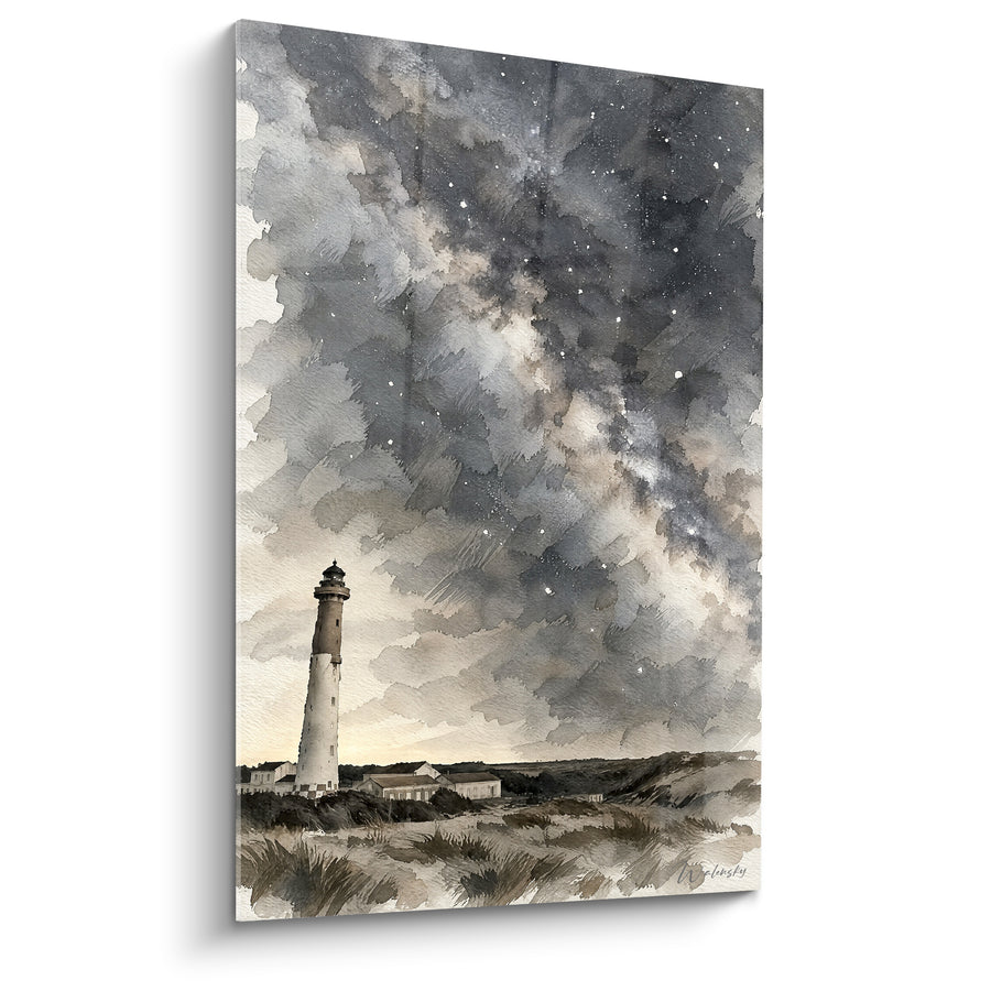 Beacon Painting white under charcoal starry sky - Nocturnal Watch - Royan Nouvelle-Aquitaine France Edition