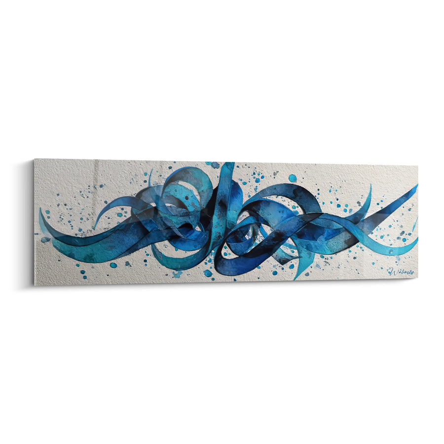 Tableau rubans fluides bleus - Danse Aquatique - édition calligraphie