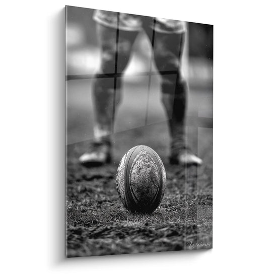 Tableau rugby - Ballon ovale en noir et blanc - Edition sports noir et blanc