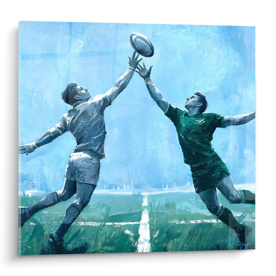 Tableau Joueurs de rugby en duel aérien - Duel en plein ciel - Edition Rugby