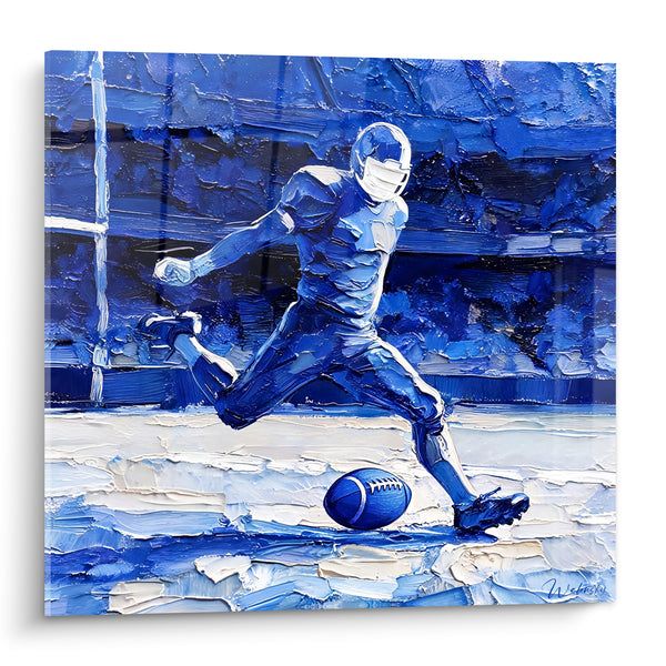 Tableau Joueur bleu et blanc en plein tir - Élan décisif - Edition Rugby
