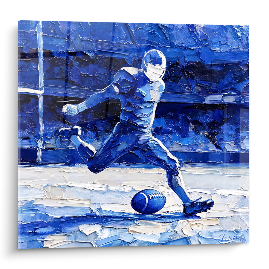 Tableau Joueur bleu et blanc en plein tir - Élan décisif - Edition Rugby