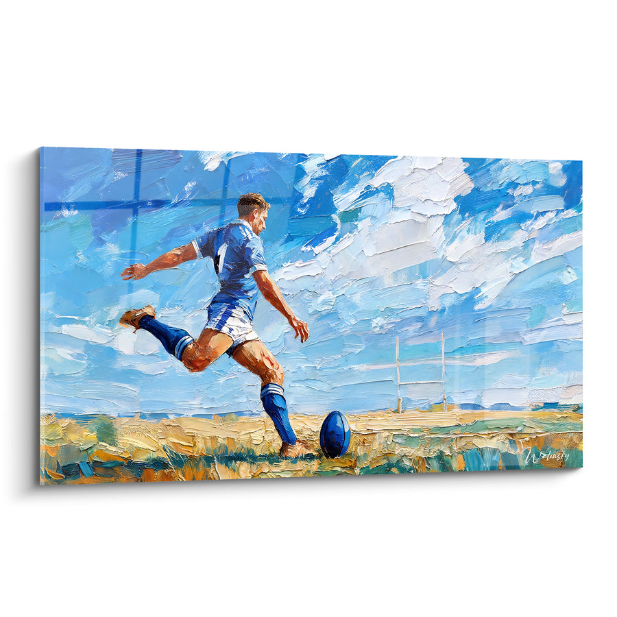 Tableau Joueur bleu et doré sur pelouse dorée - Tir décisif - Edition Rugby