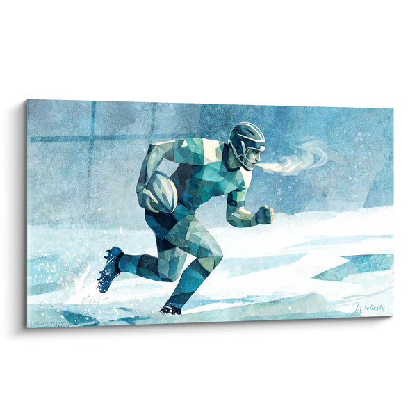 Tableau Joueur géométrique bleu et blanc en course - Souffle de la course - Edition Rugby