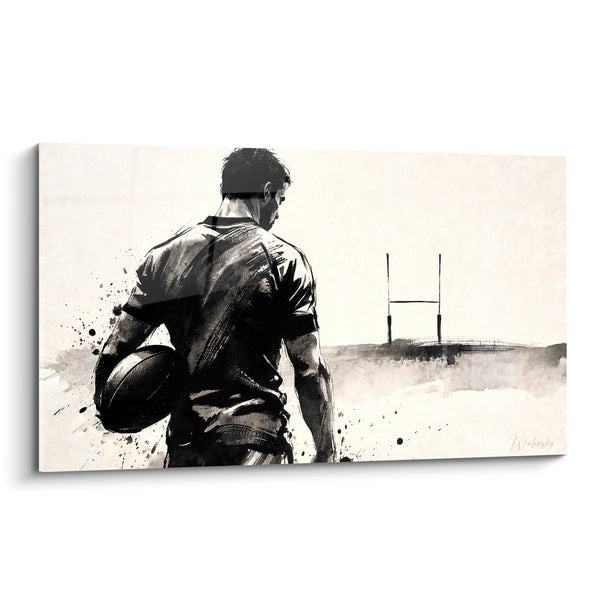 Tableau Joueur noir et beige ballon serré - Avant le combat - Edition Rugby