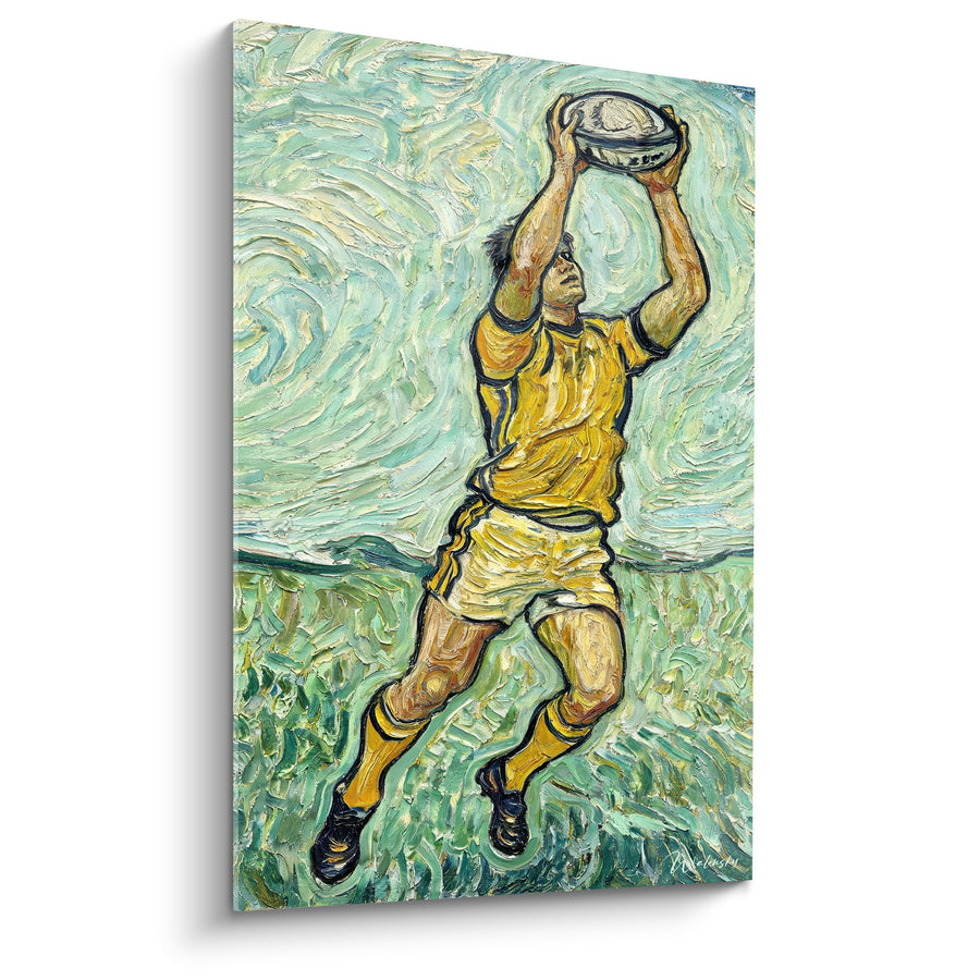Tableau Joueur jaune saisissant un ballon - Envol du sportif - Edition Rugby
