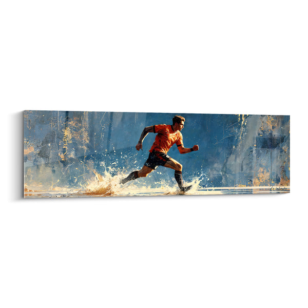 Player Painting Orange and Blue Crossing a Golden Puddle - Golden Splashes on the Ground - Rugby Edition