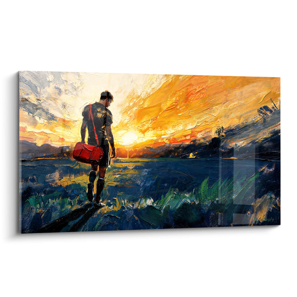 Tableau Joueur silhouette sac rouge couchant - Solitude du guerrier - Edition Rugby