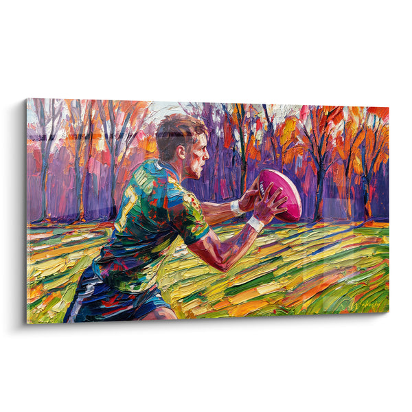 Schilderij Speler shirt groen en oreranje houdt de bal - Impuls voor de actie - Editie Rugby