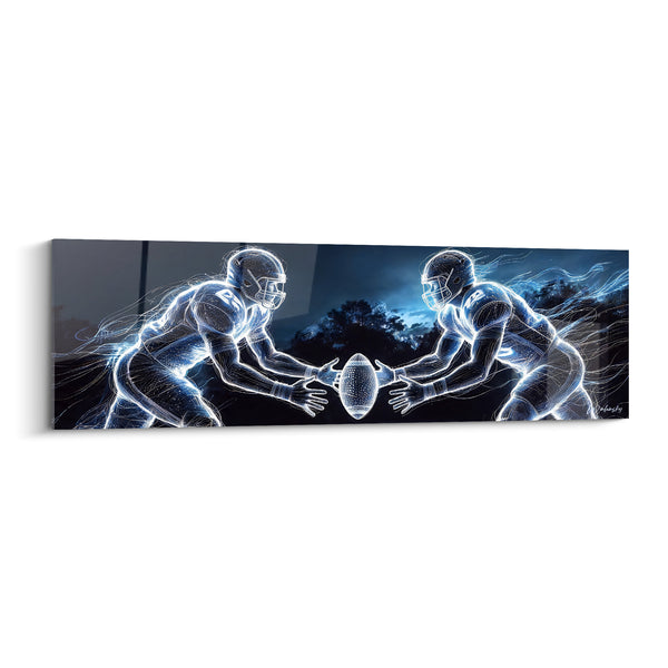 Tableau Joueurs lumineux bleu et blanc duel - Étincelle du duel - Edition Rugby