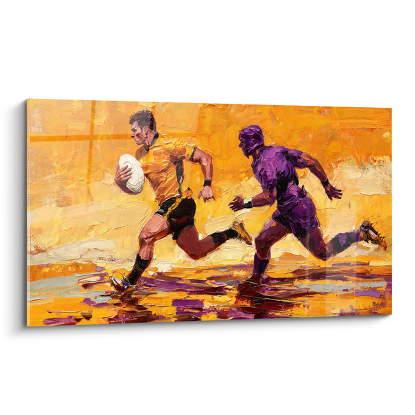 Tableau Joueurs de rugby ocre et violet à l'empâtement - Échappée décisive - Edition Rugby
