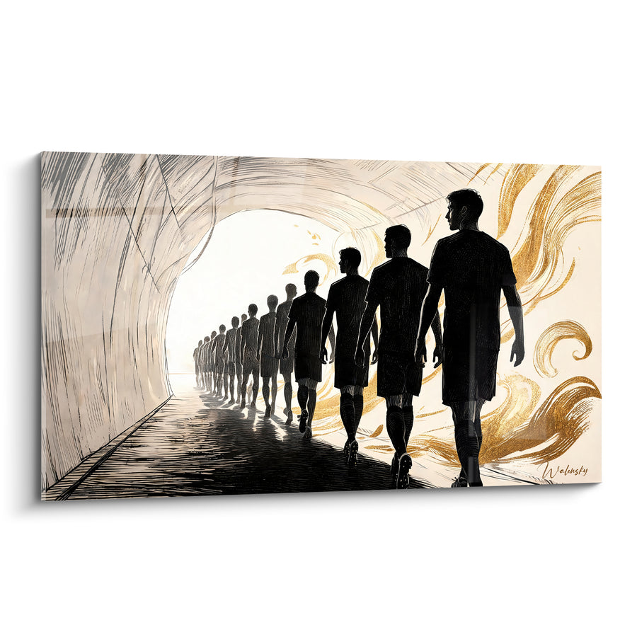 Tableau Joueurs noirs et dorés en tunnel - Avant le match - Edition Rugby