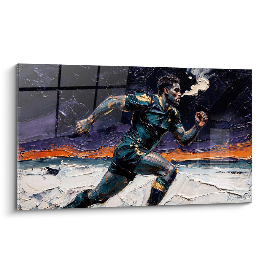 Tableau Joueur en sprint bleu et orange - Souffle du sprint - Edition Rugby