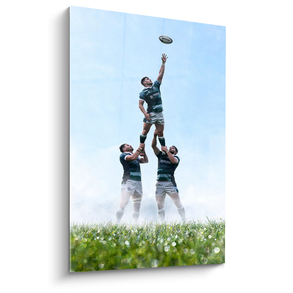 Tableau Joueurs vert et blanc portant un coéquipier - Touche à trois hommes - Edition Rugby