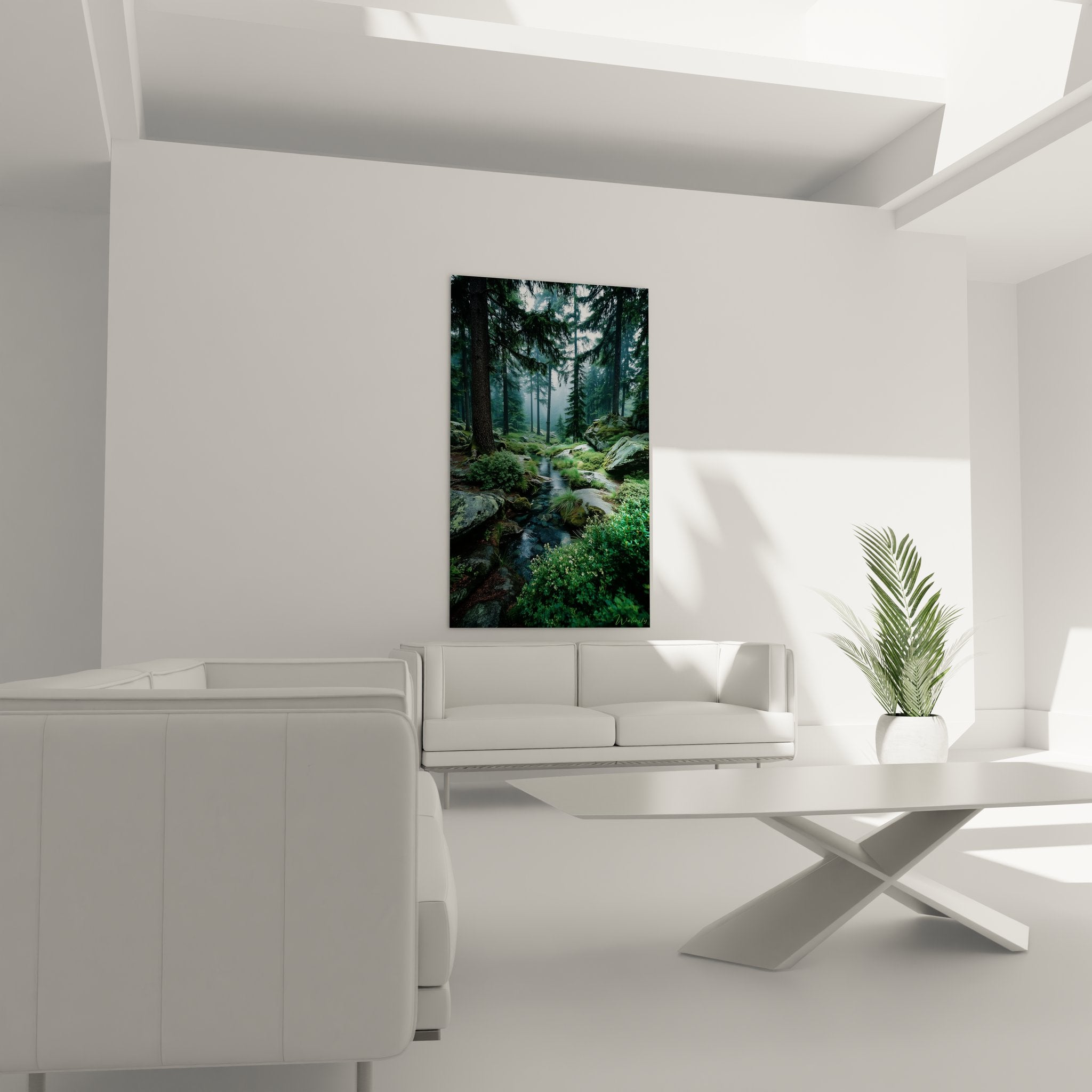 Gros plan tableau ruisseau forestier montrant détails mousse rochers et reflets eau cristalline