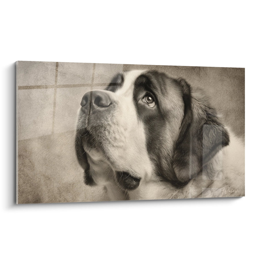 Tableau Portrait Saint Bernard Sepia Regard Expressif - Tendresse Canine - Edition Saint Bernard
