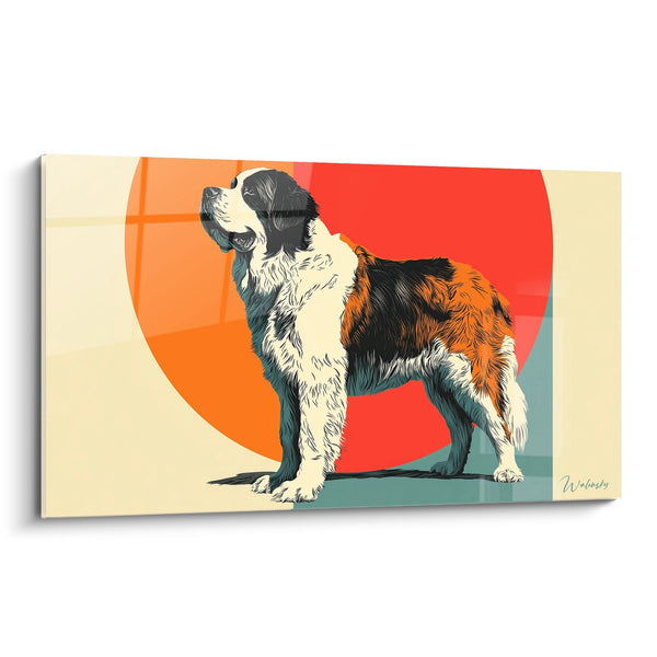 Cuadro de San Bernardo Tricolor sobre Fondo Geométrico - Retrato Moderno - Edición San Bernardo
