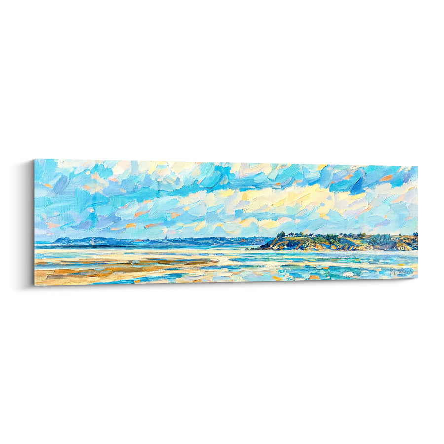 Coastal Bay Painting in Blue and Ochre at Low Tide - Breath of the Coastline - Saint-Brieuc Edition Brittany France