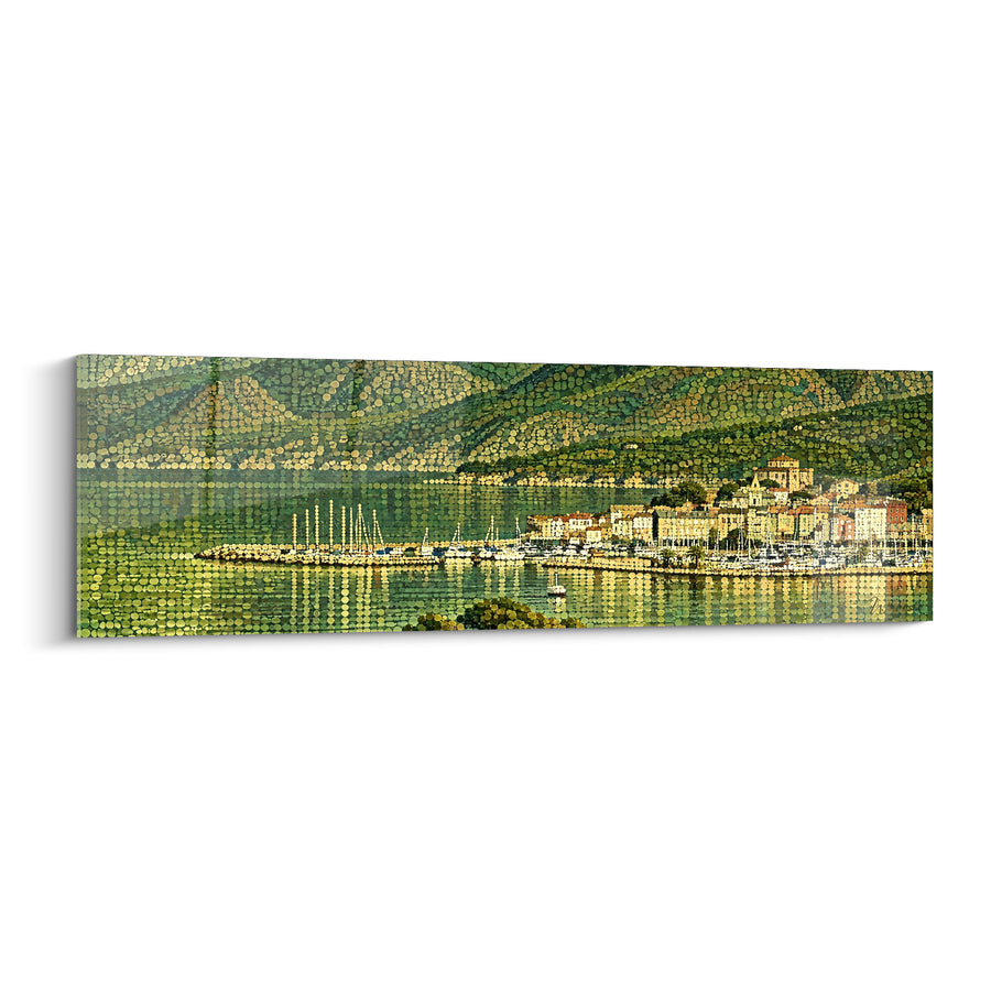 Tableau Port corse aux reflets verts et dorés - Rade dorée - Edition Saint-Florent Corse France