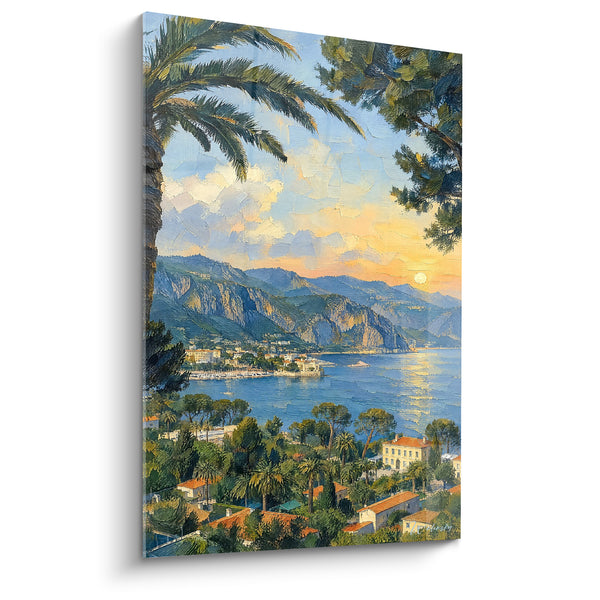 Tableau Baie bleu et orangé sous palmier - Lumière du soir - Edition Saint-Jean-Cap-Ferrat Provence-Alpes-Côte d'Azur France
