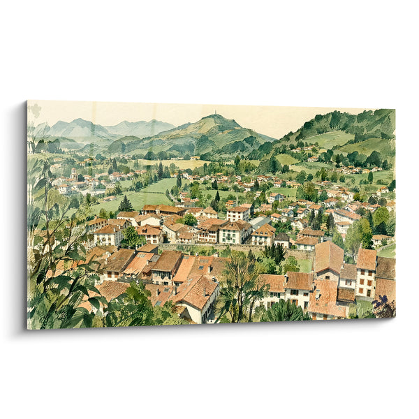 Tableau Village basque aux toits terracotta et collines vertes - Panorama paisible - Edition Saint-Jean-Pied-de-Port Nouvelle-Aquitaine France