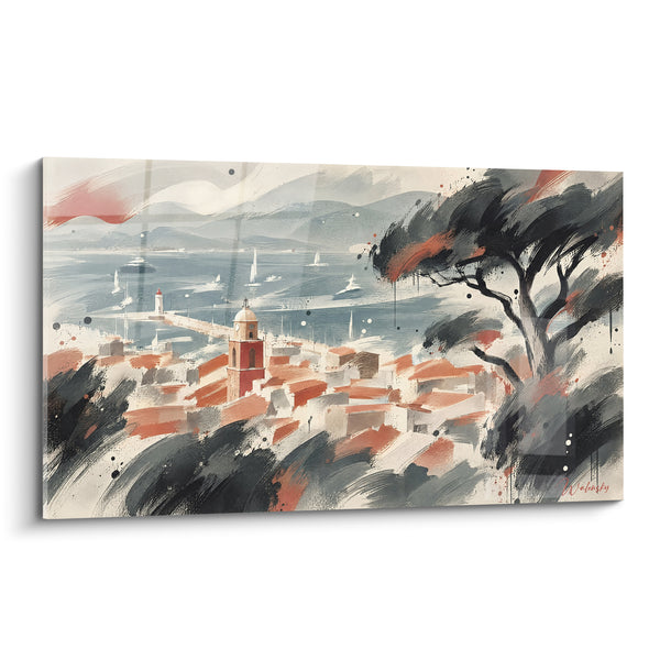 Tableau Village provençal aux toits terracotta et pin ombré - Vigie sur la baie - Edition Saint-Tropez  Provence-Alpes-Côte d'Azur  France