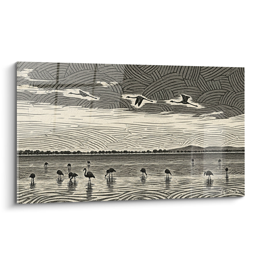 Tableau Flamants noir et blanc sur lagune camarguaise - Silence des marais - Edition Les Saintes-Maries-de-la-Mer Provence-Alpes-Côte d'Azur France